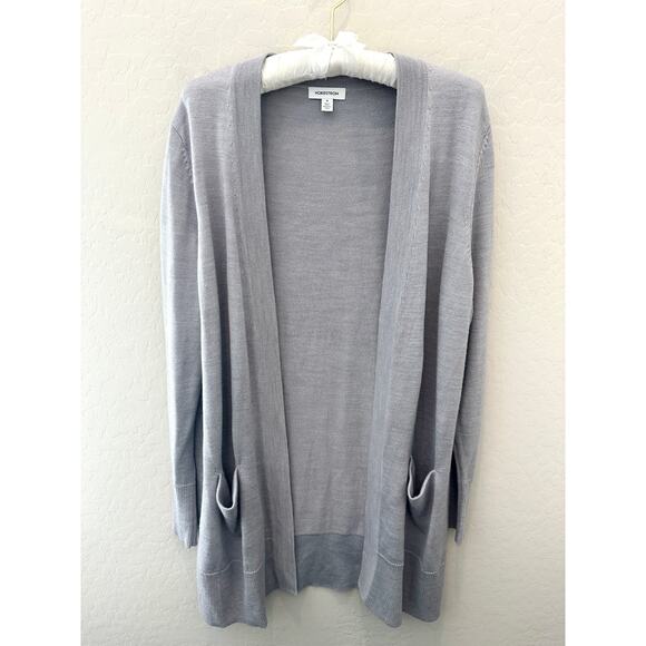 NORDSTROM | Gray Merino Wool Blend Cardigan Sweater Open Front Pockets | Medium - Picture 1 of 7